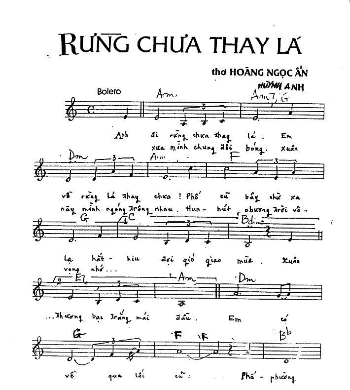 Rung chua thay la - [Sheet] Rừng chưa thay lá - thơ: Hoàng Ngọc Ẩn, nhạc: Huỳnh Anh