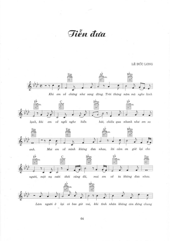 Tien dua le duc long sheet 001 - [Sheet] Tiễn đưa - thơ: Đặng Hiền, nhạc: Lê Đức Long