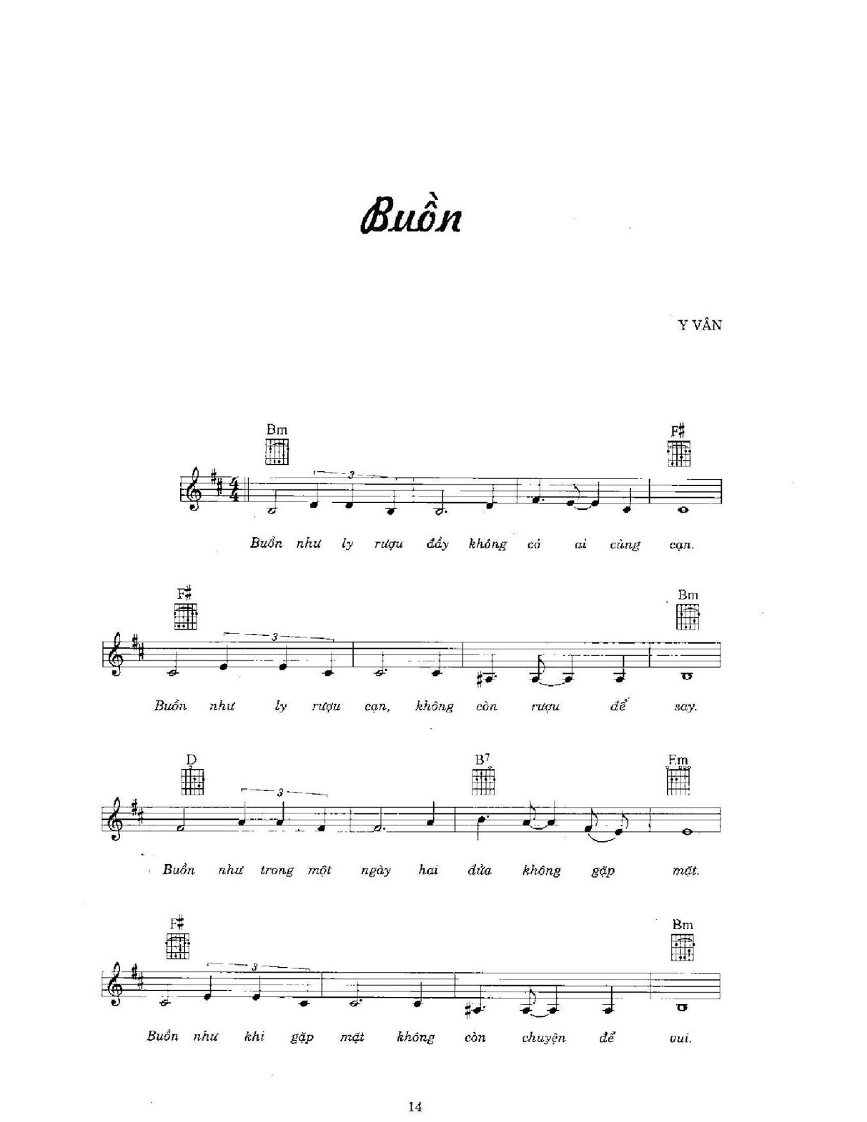 buon - [Sheet] Buồn - thơ: Tạ Ký, nhạc: Y Vân