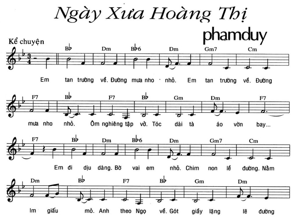 [Sheet] Ngày xưa Hoàng Thị - thơ: Phạm Thiên Thư, nhạc: Phạm Duy