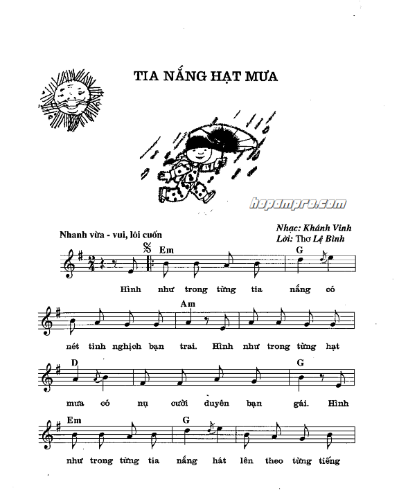 [Sheet] Tia nắng, hạt mưa - thơ: Lệ Bình, nhạc: Khánh Vinh